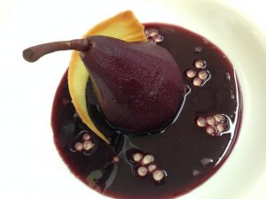 Pinot poached pear & Lemon & Black Pepper Flavour pearls