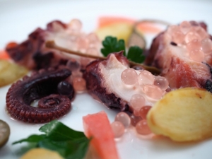 Octopus-and-Potato-with-Shallot-White-Balsamic-Flavour-Pearls