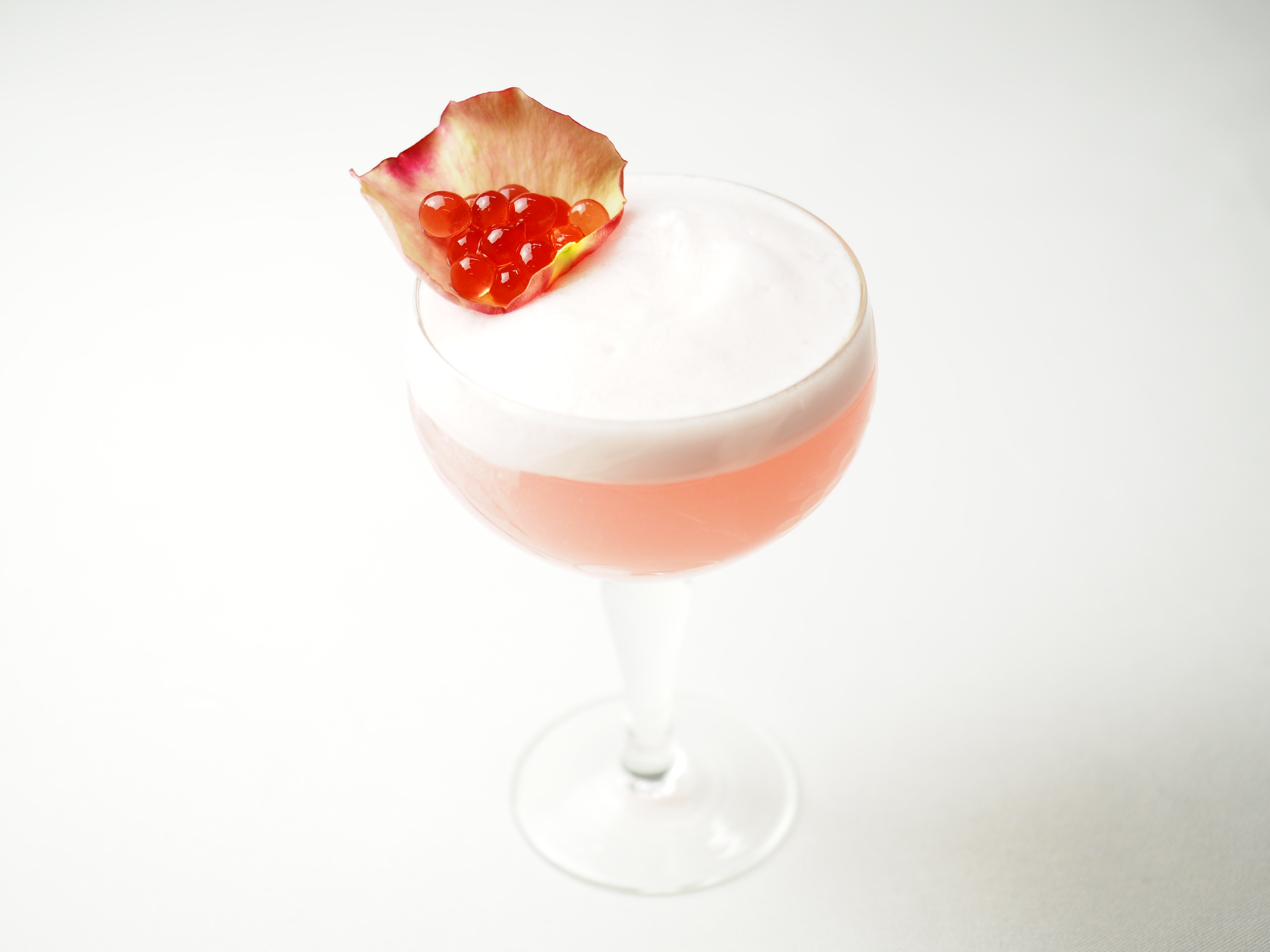 Raspberry Rose Gin Fizz Cocktail with Raspberry Flavour Pearls