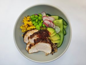 Grilled Chicken Poke Bowl with Pomegranate Flavour Pearls
