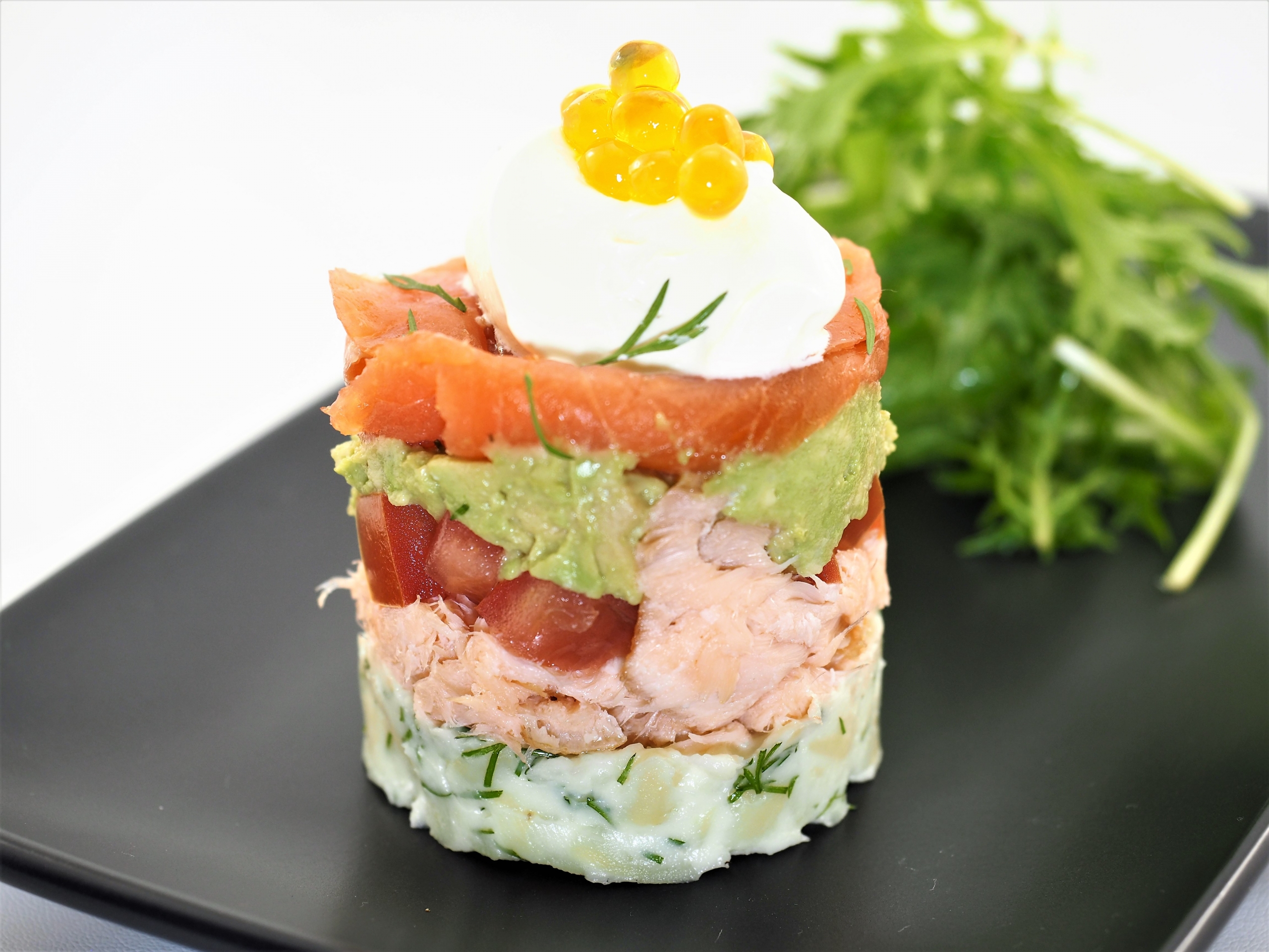 Salmon Tian with Tangerine Flavour Pearls