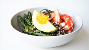 Prawn and Quinoa Bowl with Mango Flavour Pearls
