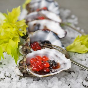 Bloody Mary Oysters with Native Bush Tomato Flavour Pearls 