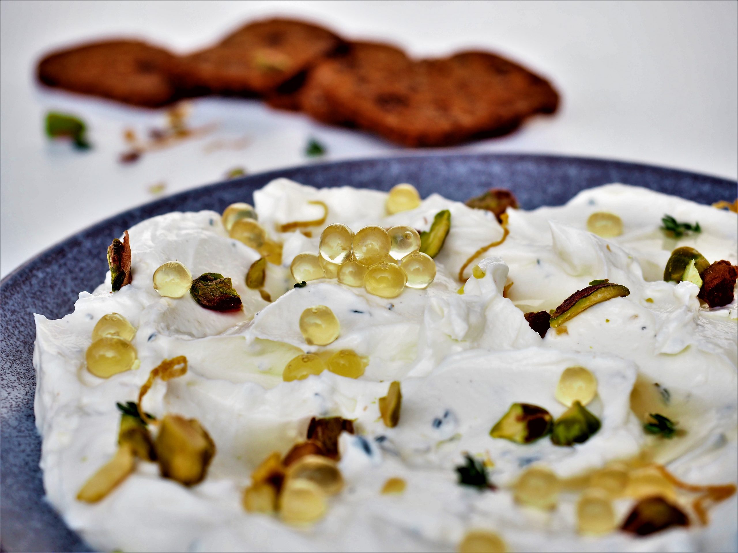 Lemon & Thyme Labne with Pistachios and Honey Flavour Pearls