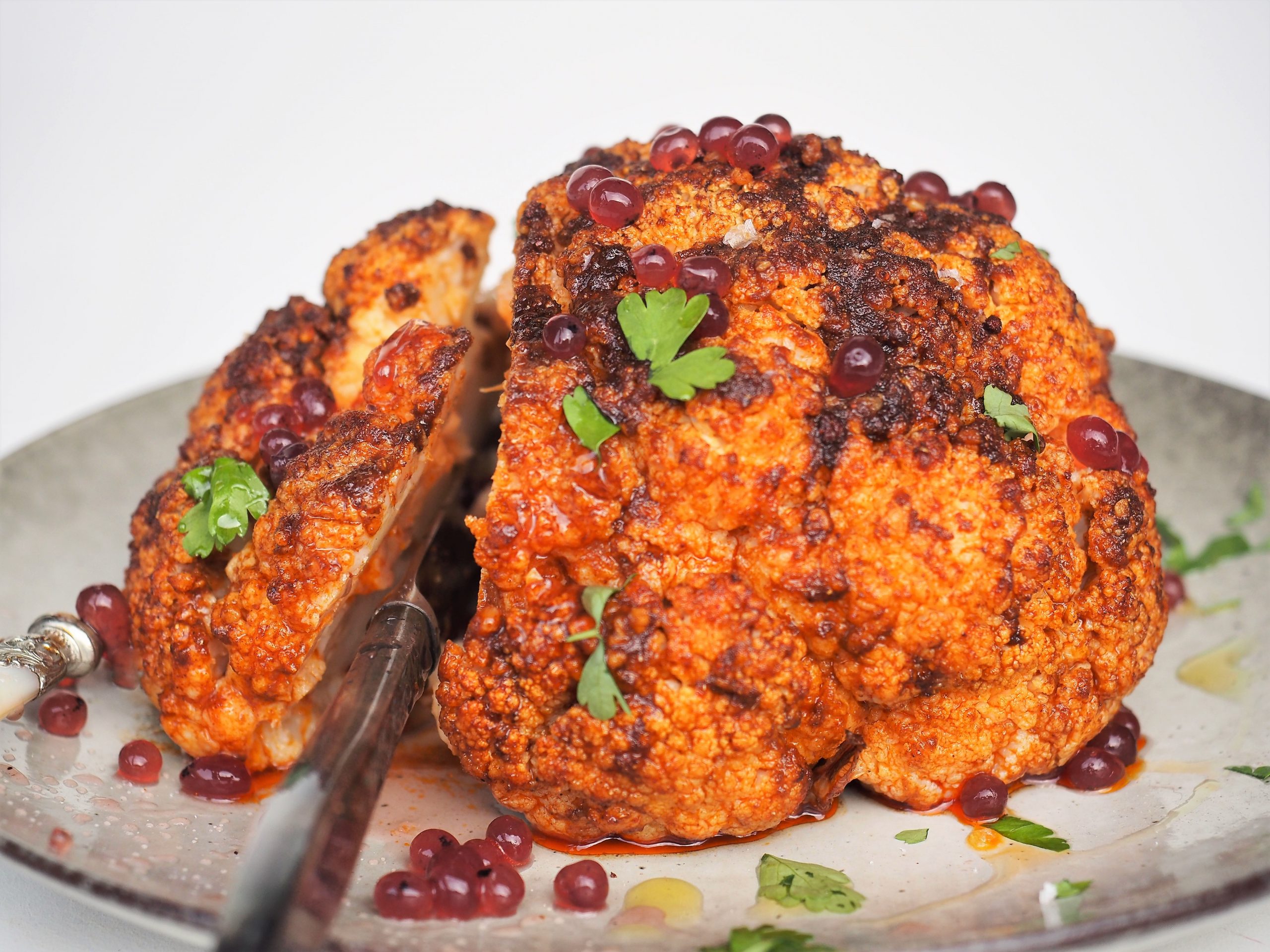 Paprika Rubbed Roast Cauliflower with Pepperberry & Cherry Flavour Pearls