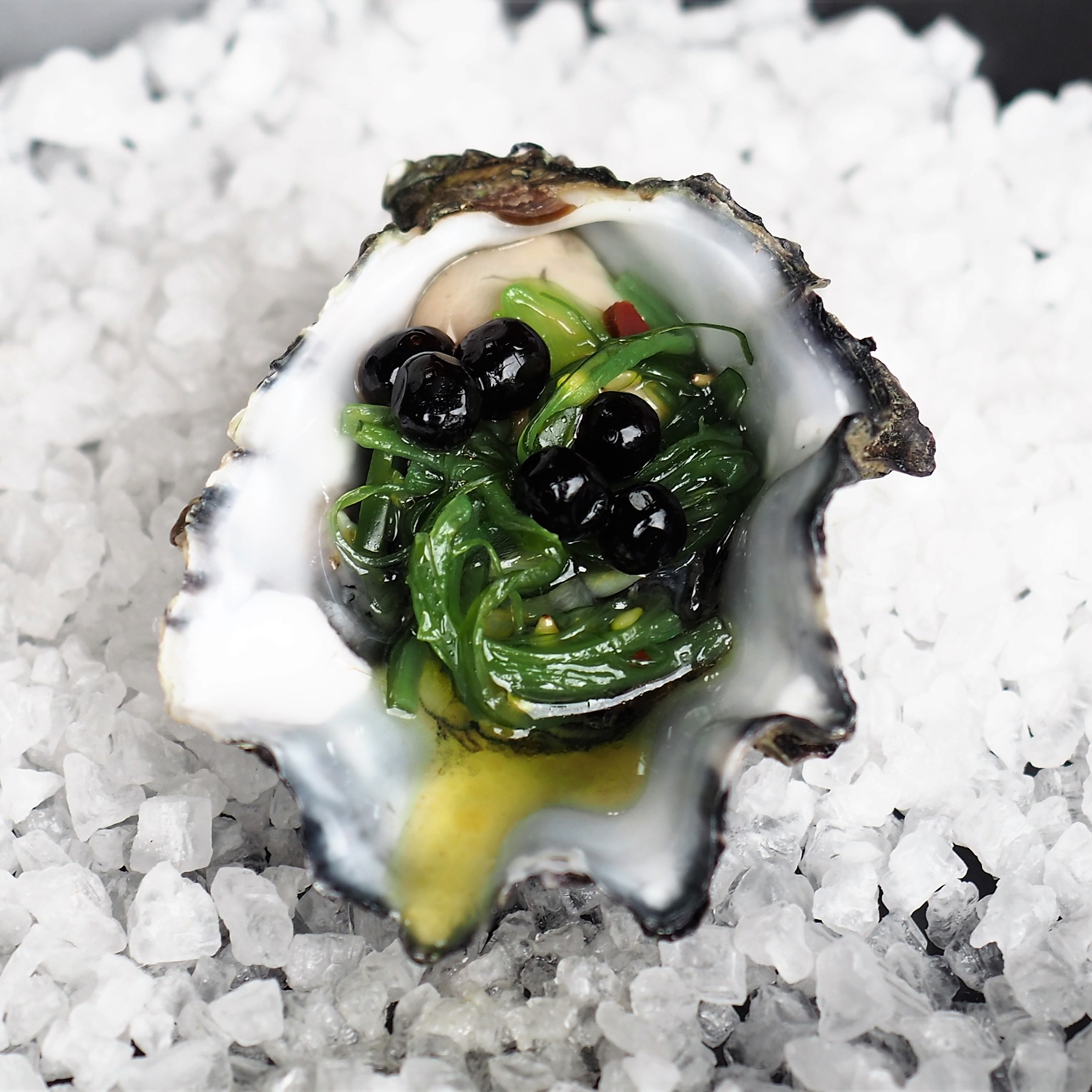 Oyster with Seaweed and Soy Flavour Pearls