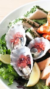 Oysters with Shallot & White Balsamic Flavour Pearls Petite Sandwiches