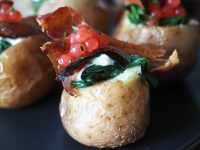 Baked Potato with Roast Onion, Prosciutto and Native Bush Tomato Flavour Pearls