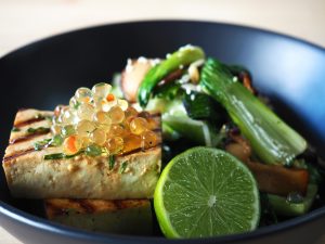 Grilled Tofu with Ginger, Lime & Chilli Flavour Pearls