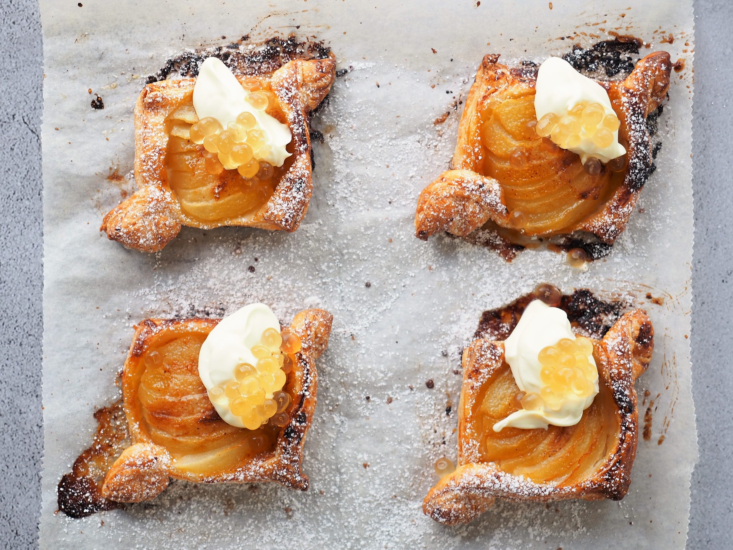 Pear Tarts with Salted Caramel Flavour Pearls