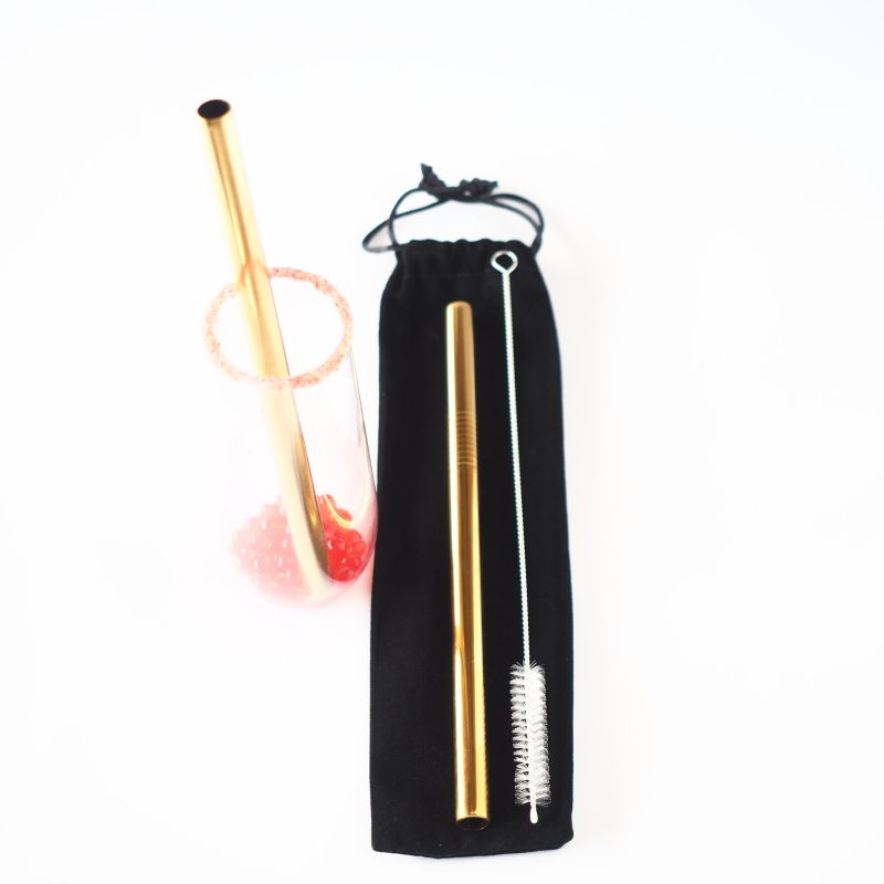 Gold Straw Gift Set with Flavour Pearls in a Champagne Flute