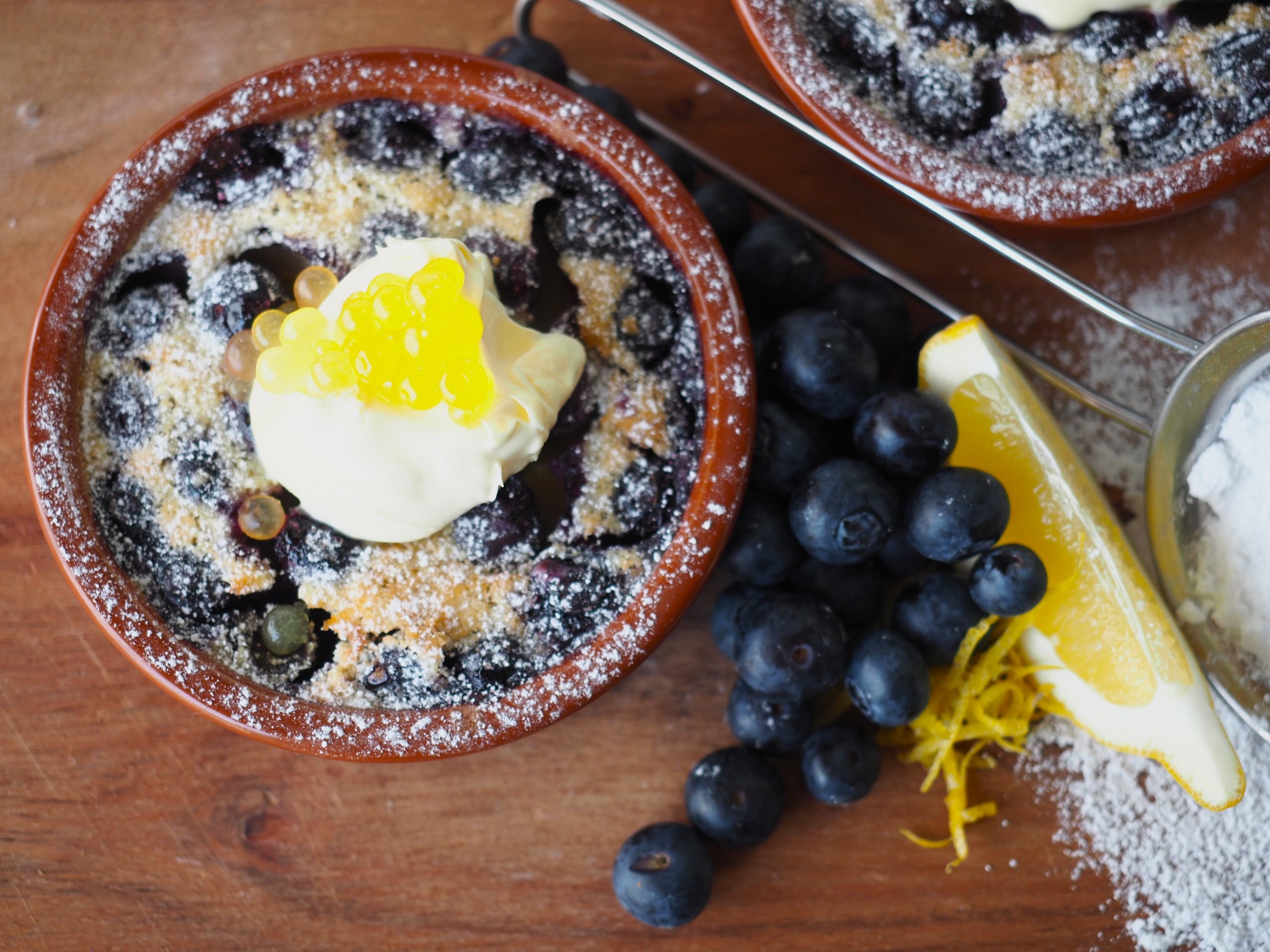 Blueberry Clafoutis with Passionfruit Flavour Pearls