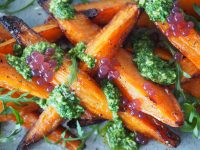 Sweet Potato Wedges with Rocket Pesto and Davidson Plum Pearls