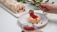 Raspberry & Hazelnut Roulade with Spiced Cranberry Flavour Pearls