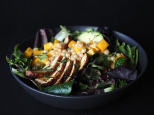 Jerk Spiced Chicken Salad with Golden Pina Colada Flavour Pearls