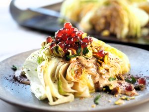 Grilled Iceberg with Tahini Dressing and Wild Hibiscus Flavour Pearls
