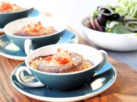 Twice baked Corn Souffle with Bush Tomato and Ginger Lime Chilli Flavour Pearls
